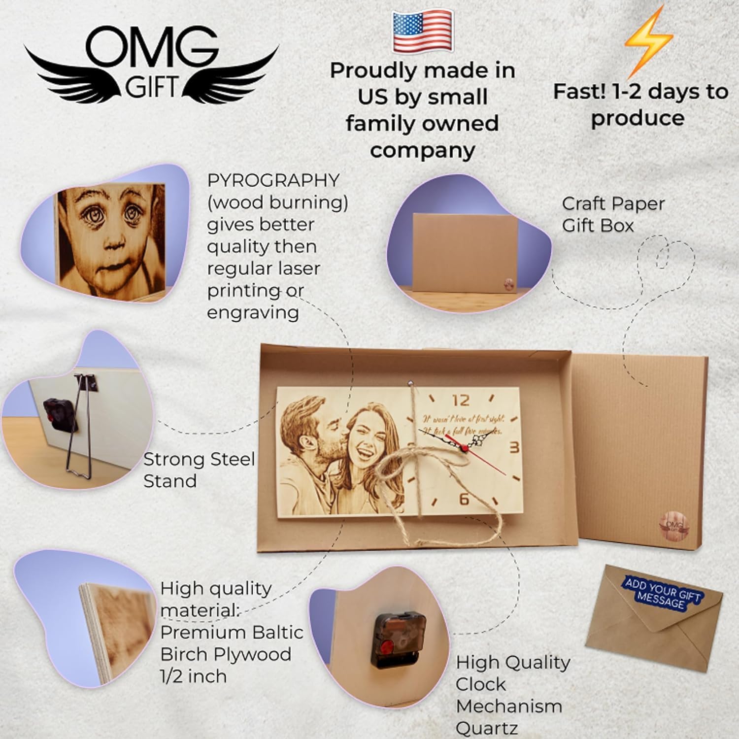 Personalized Wood Burned Photo Clock - Custom Gift for Mothers Day - Personalized Stepmom Gifts - Best Gift for Mom - Grandma - Wife