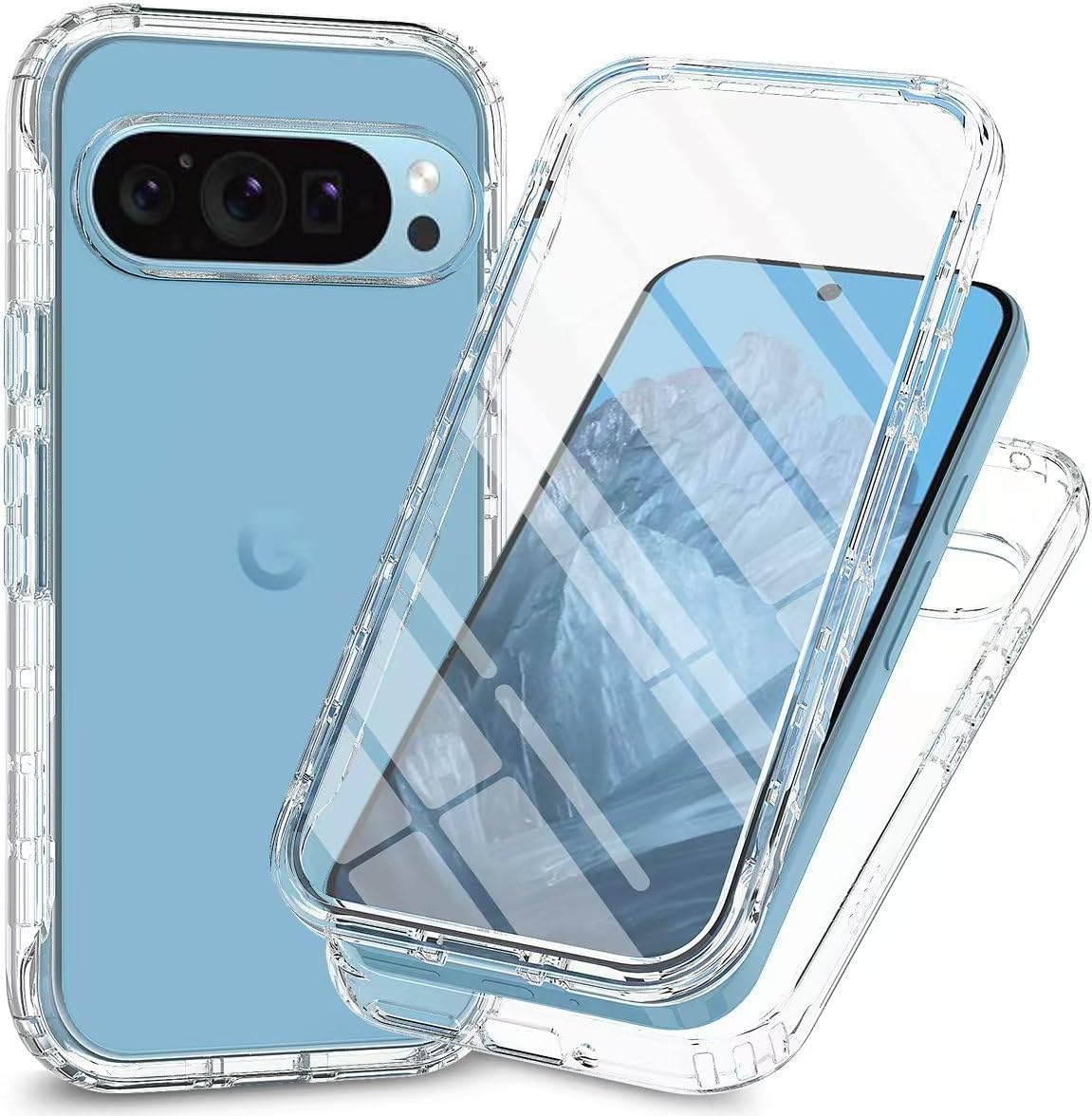 for Google Pixel 9 Pro XL Case, Built-in Screen Protector Heavy Duty 360° Full Body Shockproof Anti-scratch Bumper Transparent Phone Case Cover for Google Pixel 9 Pro XL Transparent