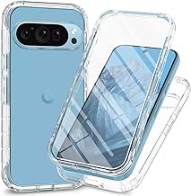 Case for Google Pixel 9/Pixel 9 Pro with Screen Protector, 360° Full Body Protection Case Transparent Shockproof Silicone Bumper Case Cover for Google Pixel 9/Pixel 9 Pro – Transparent