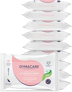 DYMACARE Flushable Wet Wipes | Large Unfragranced Gentle Moist Body Cleansing Wipes with Aloe Vera | Plant based biodegradable Personal Care Wipes for all the Family | 10 Packs (240 wipes in total)