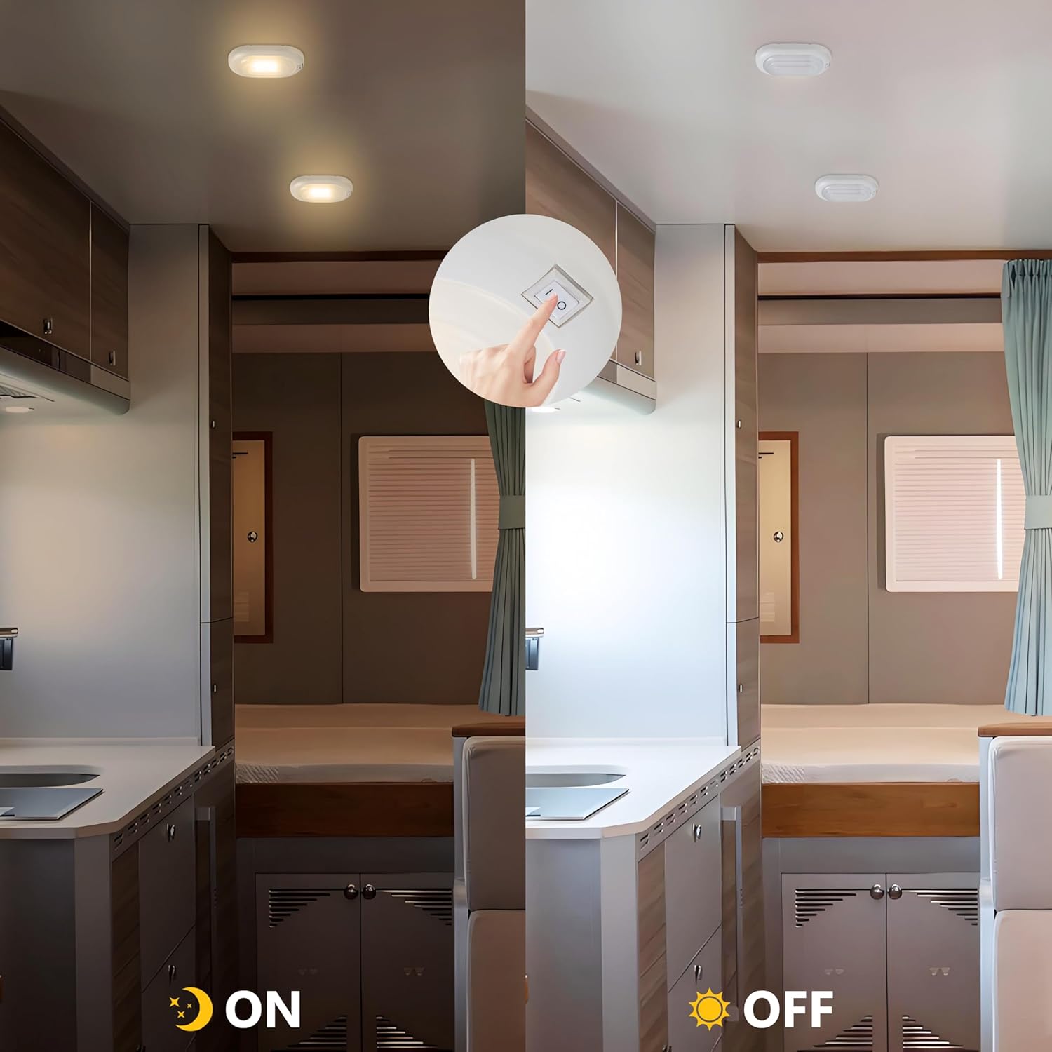 4 Pack RV Light Interior with ON/Off Switch, 5.75in. Surface Mount Puck Lights,DC12V Camper Lights,Led Dome Ceiling Lighting for RV Camper Trailer Boat, 4W/3300K/380LM