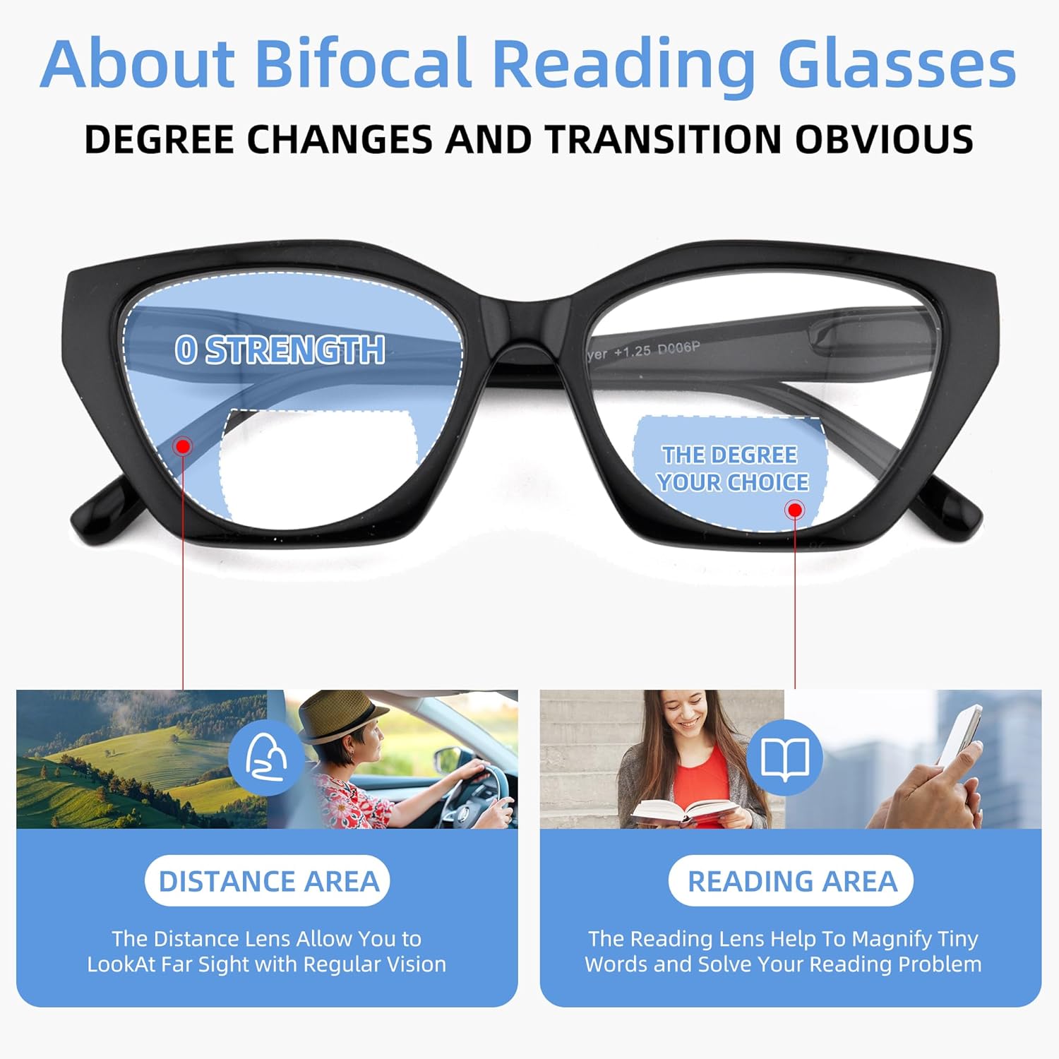 Bifocal Reading Glasses Women Cat Eye Irregular Frame Fashion Readers with Spring Hinge
