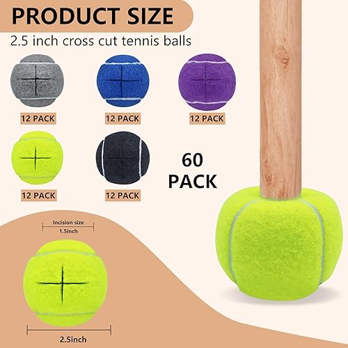 Miniatura 2 de Paquete de 60 pelotas de tenis precortadas a granel para patas de muebles, pelotas de tenis, sillas de pelotas de tenis para pelota de protección