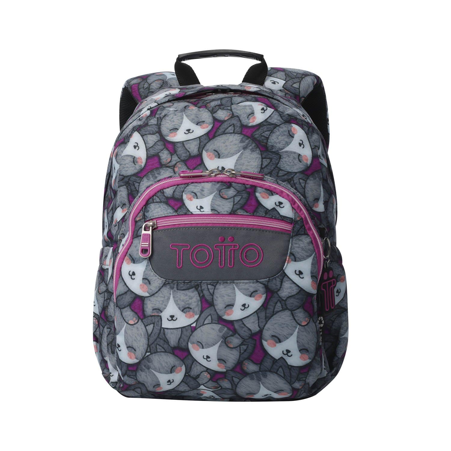 TOTTO - Mochila Escolar, Modelo Gommas, Mochila Mediana, Capacidad 15 L, Bolsillo para PC 14", Bolsillo Botella, Espaldar Ergonómico con Flujo de Aire, Cómodas Correas en S, Estampado Kitten Rose