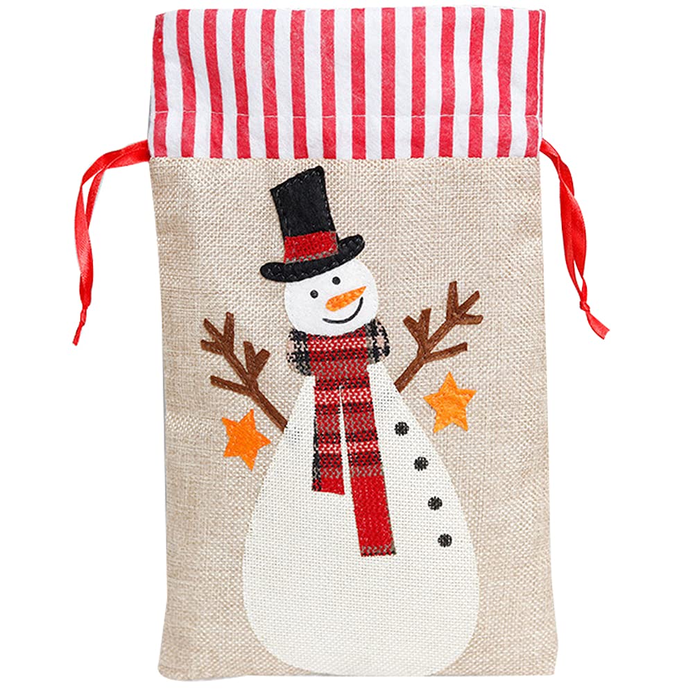 3PCS Christmas Gift Bags Xmas Draw String Candy Goodie Bags Super Cute Snowman Santa Claus Elk Linen Bag Favors and Decorations Gift Treat Bags Drawstring Burlap Gift Bag