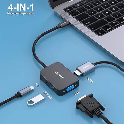 Miniatura 2 de BENFEI USB C HUB 4 en 1, adaptador USB tipo C a HDMI VGA, adaptador USB C a USB, entrega de energía USB tipo C, compatible con iPhone 15 ProMax,