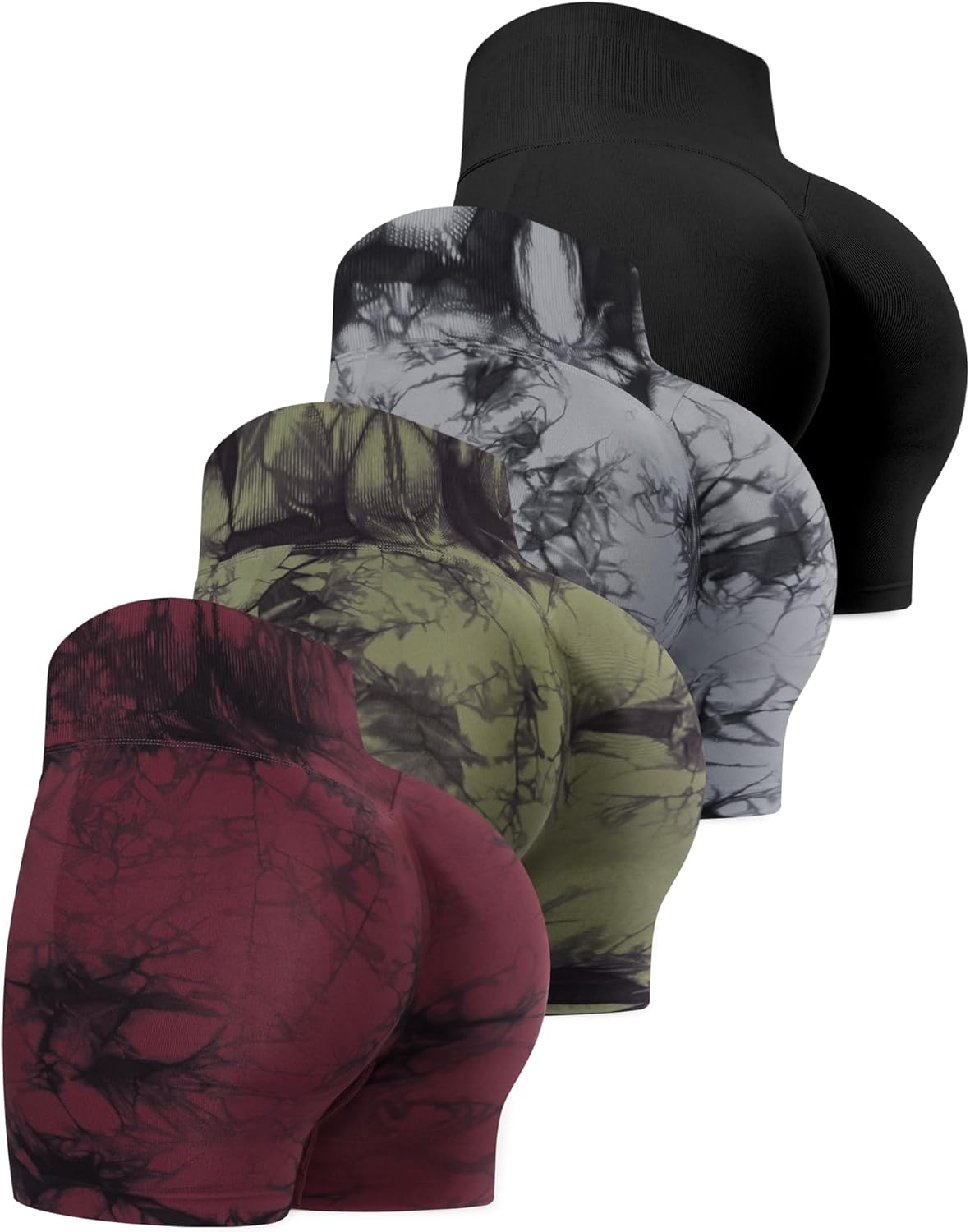 CHRLEISURE Workout Gym Biker Shorts, High Waisted Butt Lifting Scrunch Butt Sports Seamless Shorts Sets 4 Piece