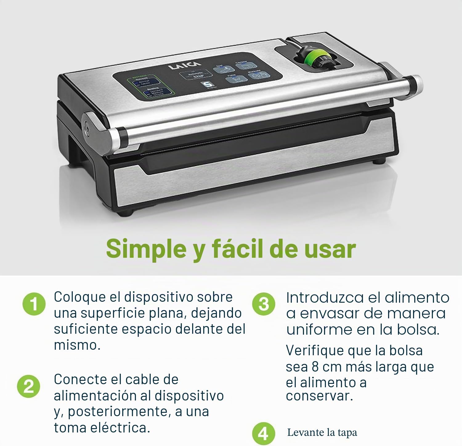 Máquina envasadora de alimentos al vacío LAICA VT3240 con bolsas de vacío adicionales - Termoselladora de bolsas automática para 100 ciclos consecutivos