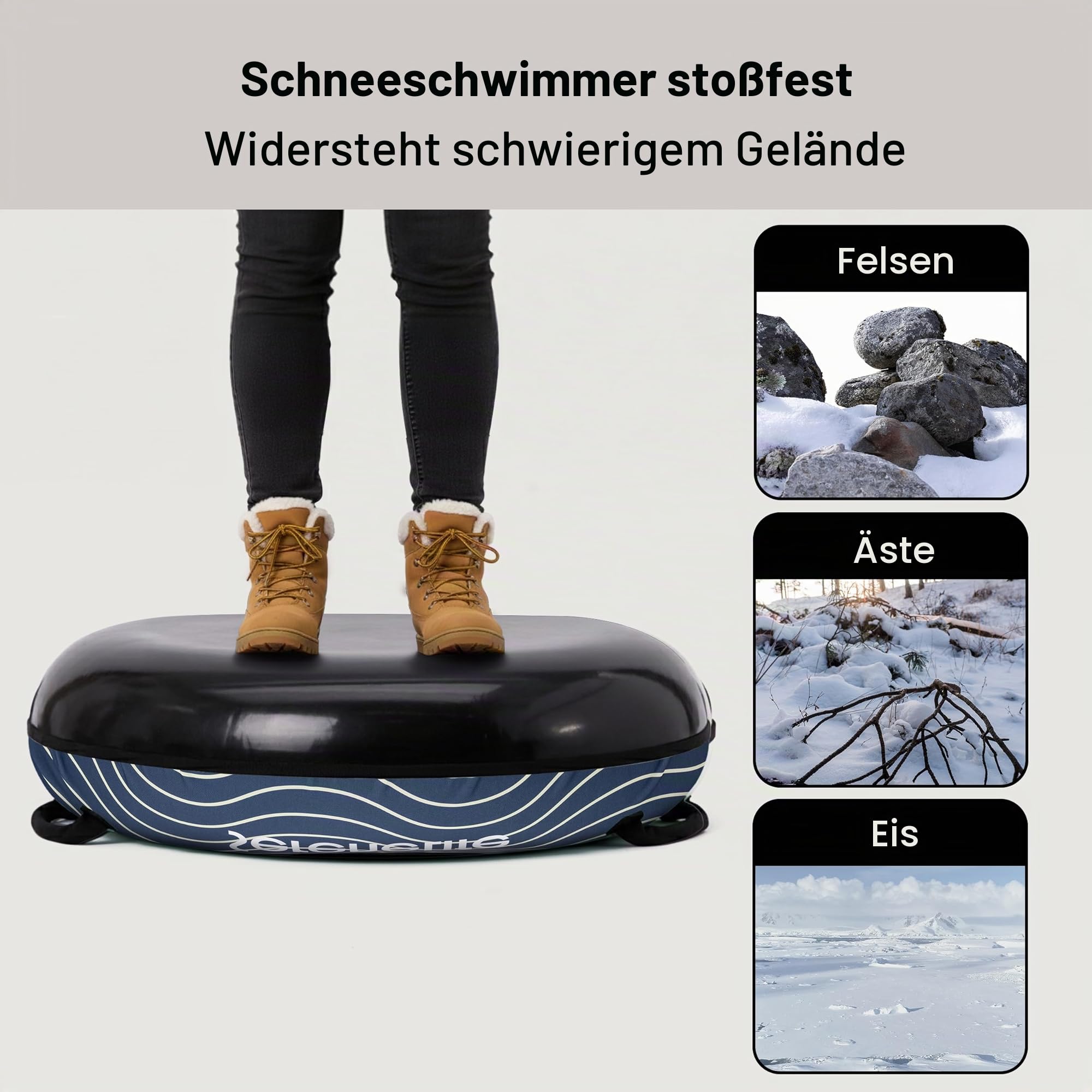 SereneLife Snowtube 102 cm – Aufblasbarer Schlitten mit Zugband & Hartplastikboden für Kinder & Erwachsene Reinforced Boden & Extra-Polsterung - Schnelle Gleitfläche - Winterspaß für 2 Personen