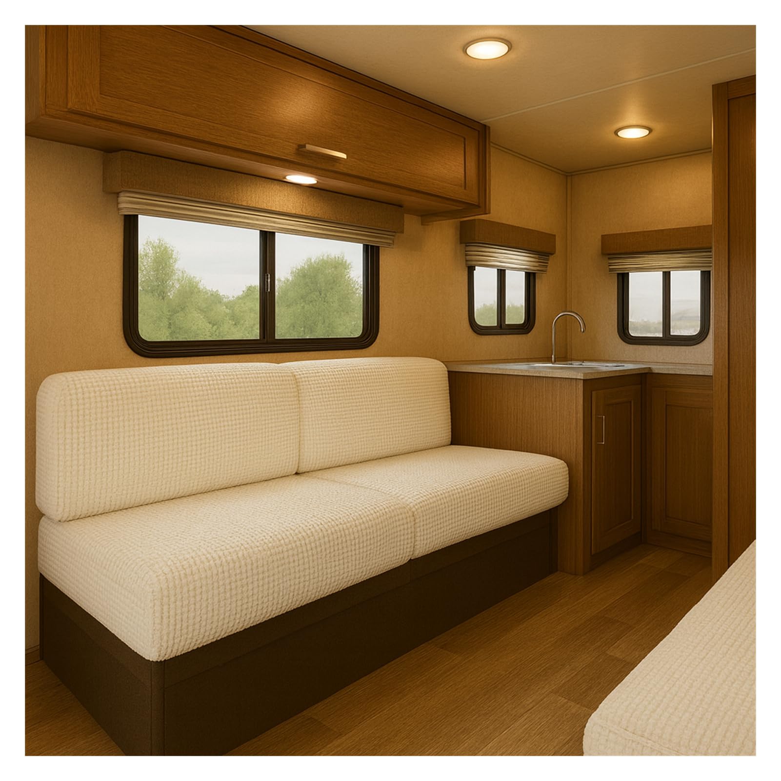 HonunGron RV Cushion Cover Stretch Jacquard – Non-Slip Camper Seat Cover with 2 Elastic Straps, Caravan Sofa Bench Slipcover for Motorhome Dinette Couch (White,W 135-165 cm, D 65-95 cm)