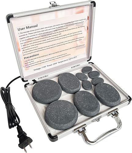 Miniatura 2 de MINGJISHIYE Piedras calientes para masaje, calentador de piedras de masaje de basalto, kit de masaje de piedras calientes de 18 piezas para terapia