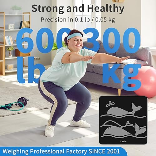 Miniatura 10 de Vitafit Báscula digital de baño para peso corporal, pesaje profesional desde 2001, pantalla LED transparente y pasador, 3 pilas AAA incluidas, 400