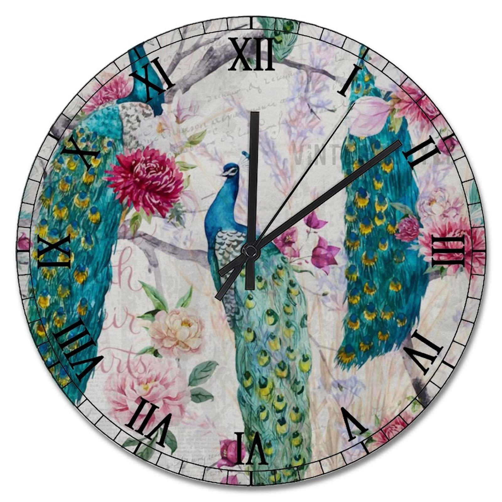 Horloge murale violette en forme de paon de 38 cm pour salon