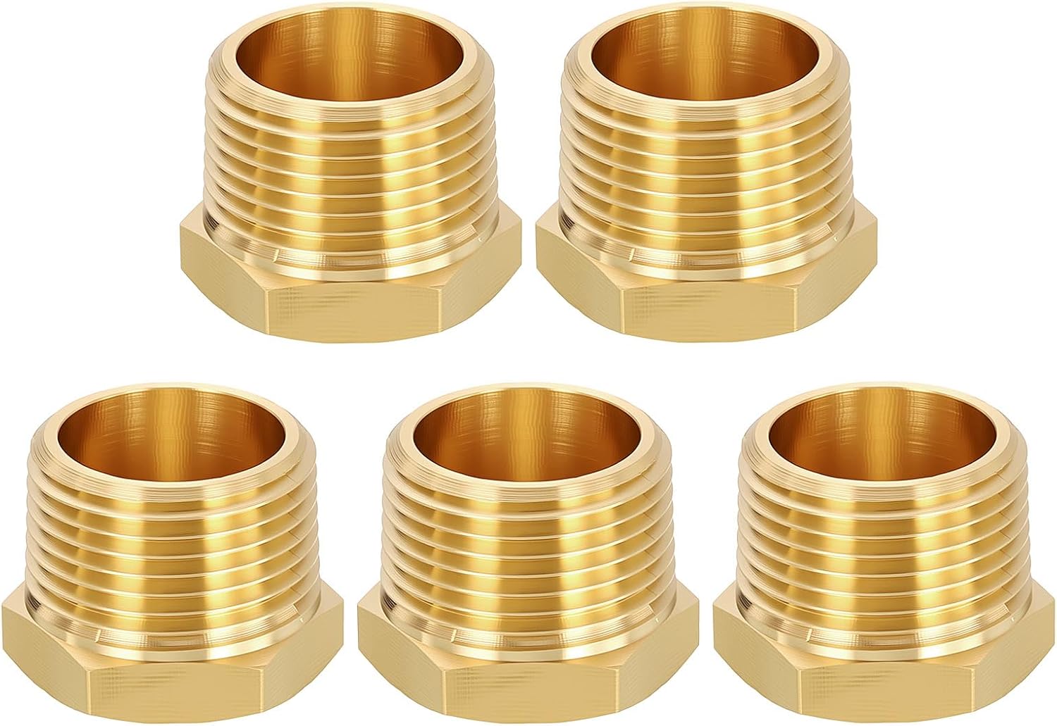 METALLIXITY 5PCS Brass Pipe Fitting, 3/4" NPT Male x 1/8" NPT FeMale Thread Brass Hex Bushing Extension Adapter for Tub Spout/Shower