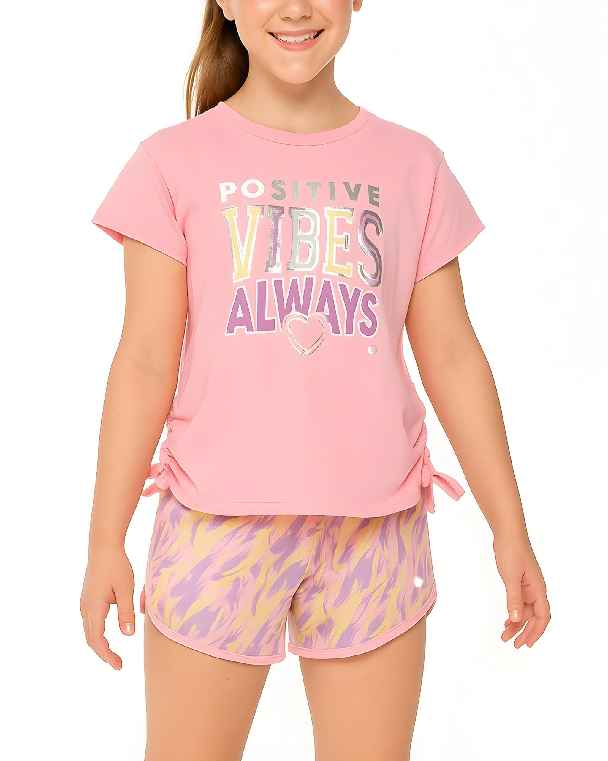 RBX Girls 2 Piece Crewneck Short Sleeve T Shirts &amp; Mesh Shorts Athletic Set