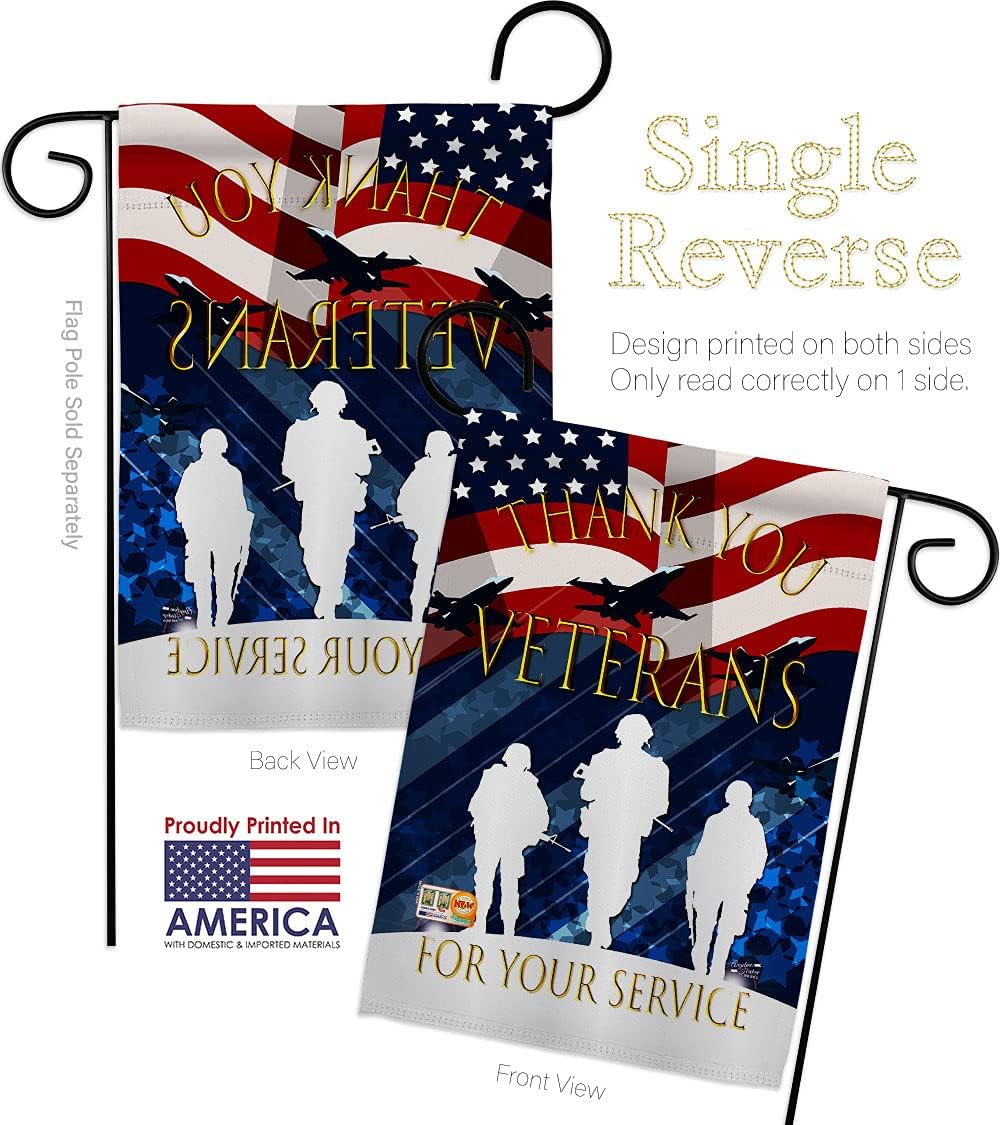 Thank You Veterans Garden Flag Set Wall Hanger Armed Forces Veteran All Branches Support Honor United State American Military Official Small Gift Yard House Banner Made In USA 13 X 18.5