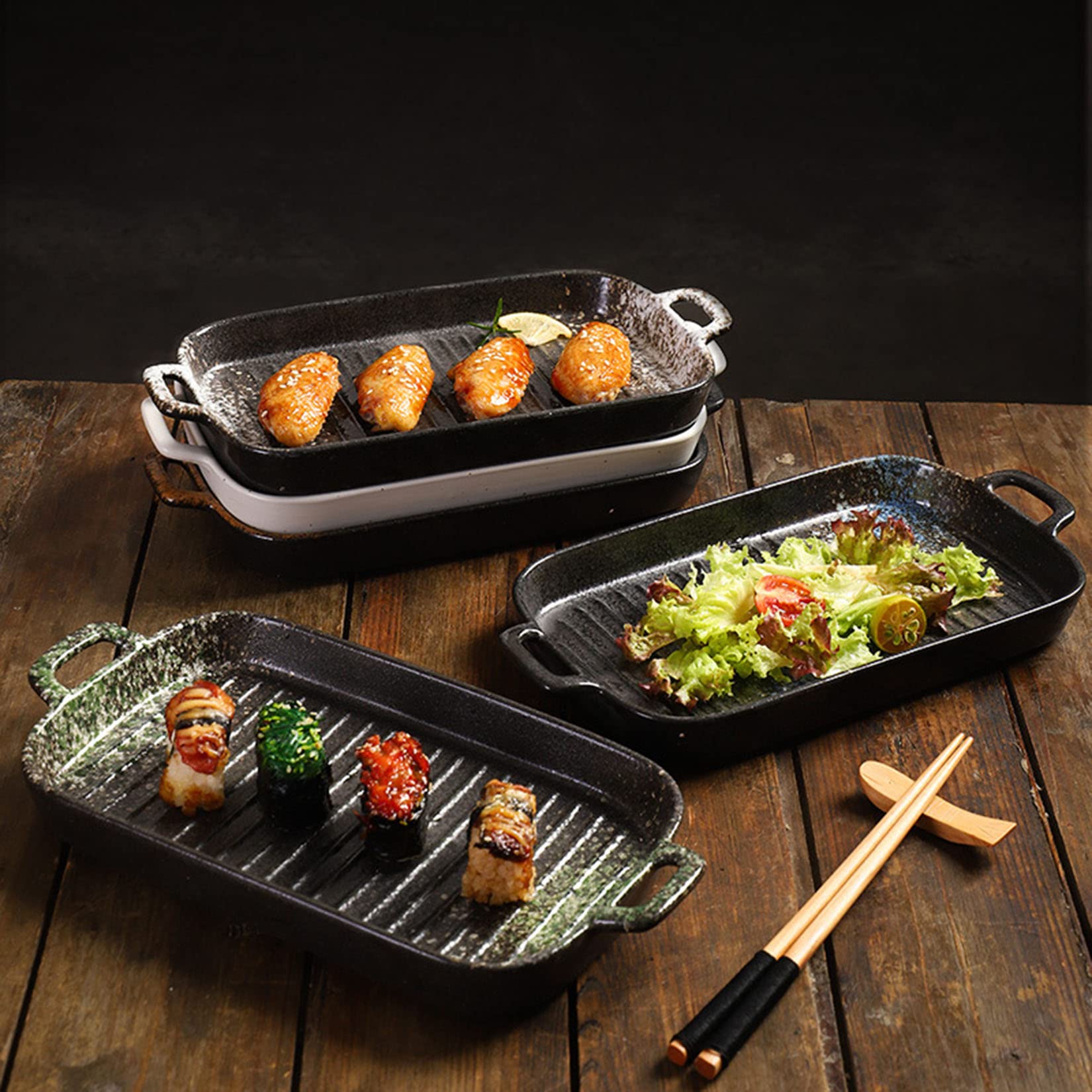 Lot de 2 moules à Tarte rectangulaires Profonds en Porcelaine, Jolis Plats à Tarte en Porcelaine pour la Cuisson de gâteaux et de Repas, Plats à Tarte en Porcelaine