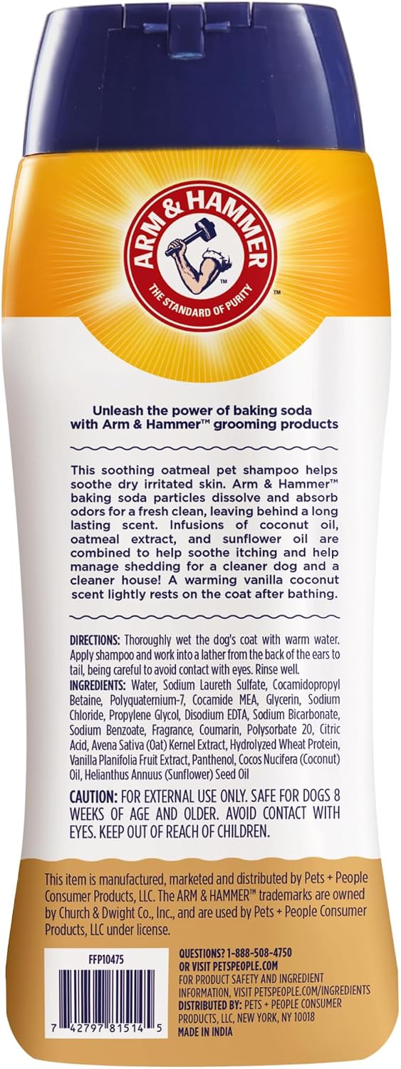 Arm & Hammer Soothing Oatmeal Dog Shampoo, Vanilla Coconut Scent, 20 Fl Oz