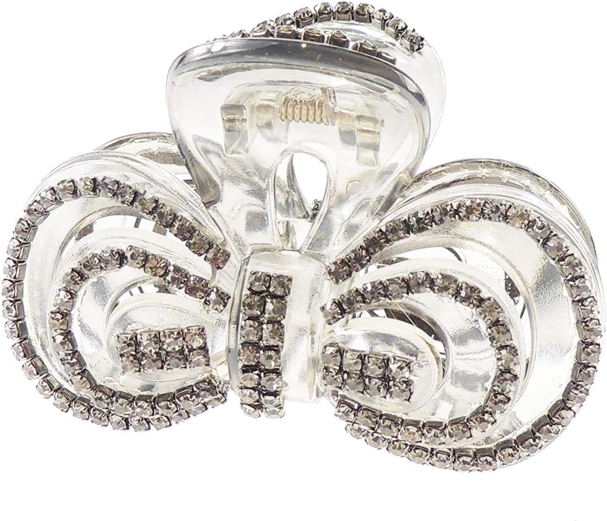 Extra Sparkly Women Girls Crystal Diamante Rhinestone Gems Bridal Wedding Evening Party Styling Fine Thin Hair Accessories Butterfly Claw Jaw Clip Octopus Clamp 8cm SIlver Tone Bow (Clear)
