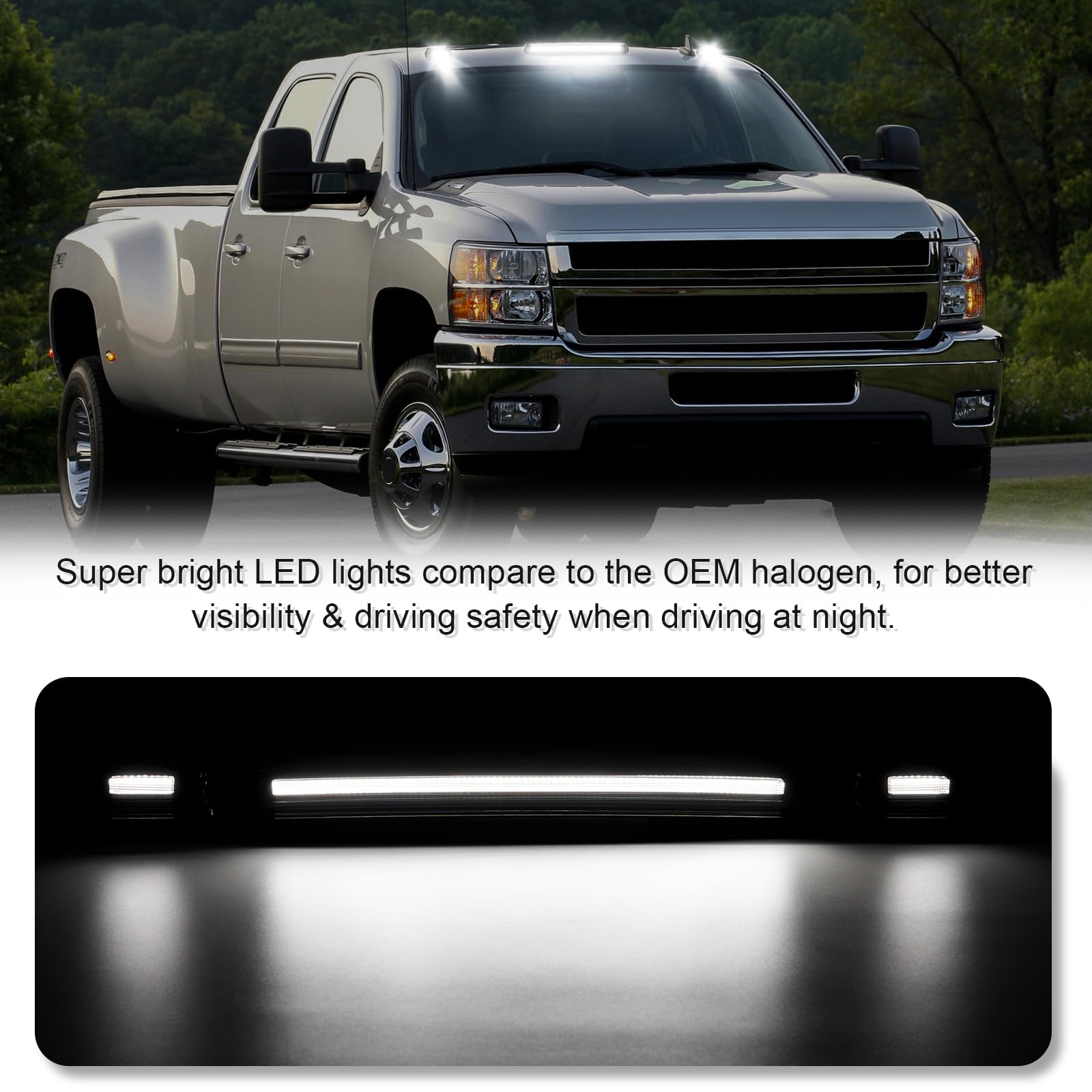 SHINEFIT 5PCS LED Cab Roof Clearance Lights Replacement for 2007-2010 GMC Sierra 1500 Top Cab Roof Lights for 2007-2014 Silverado Sierra 2500 3500 2500HD 3500HD