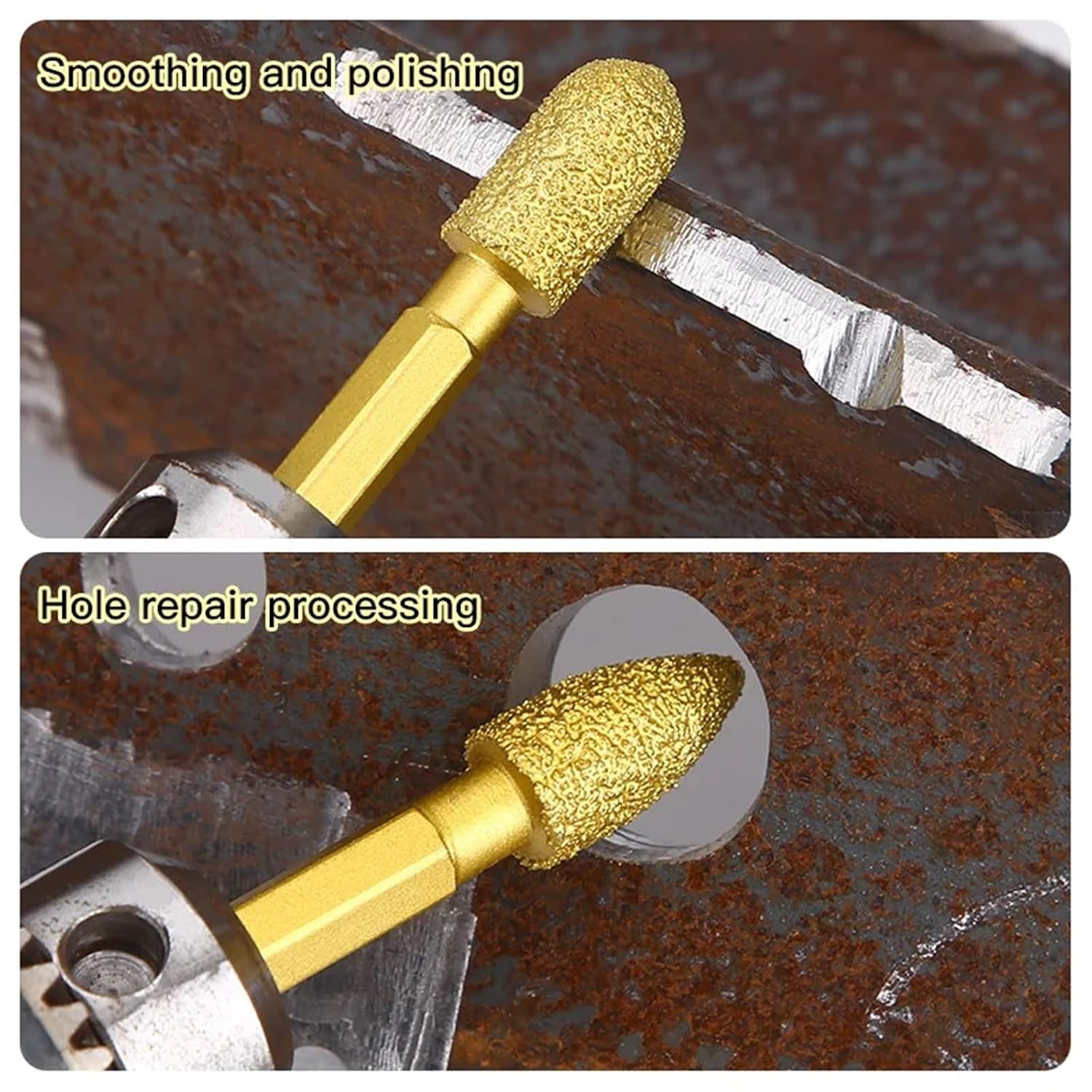 Diamond Beveling Chamfer Bit Set 2 Set 7Pcs/Set Brazed Diamond Grind Head Hex Shank Rotary File Drill Bit for Cast Iron Stainless Steel Stone Grinding Polishing