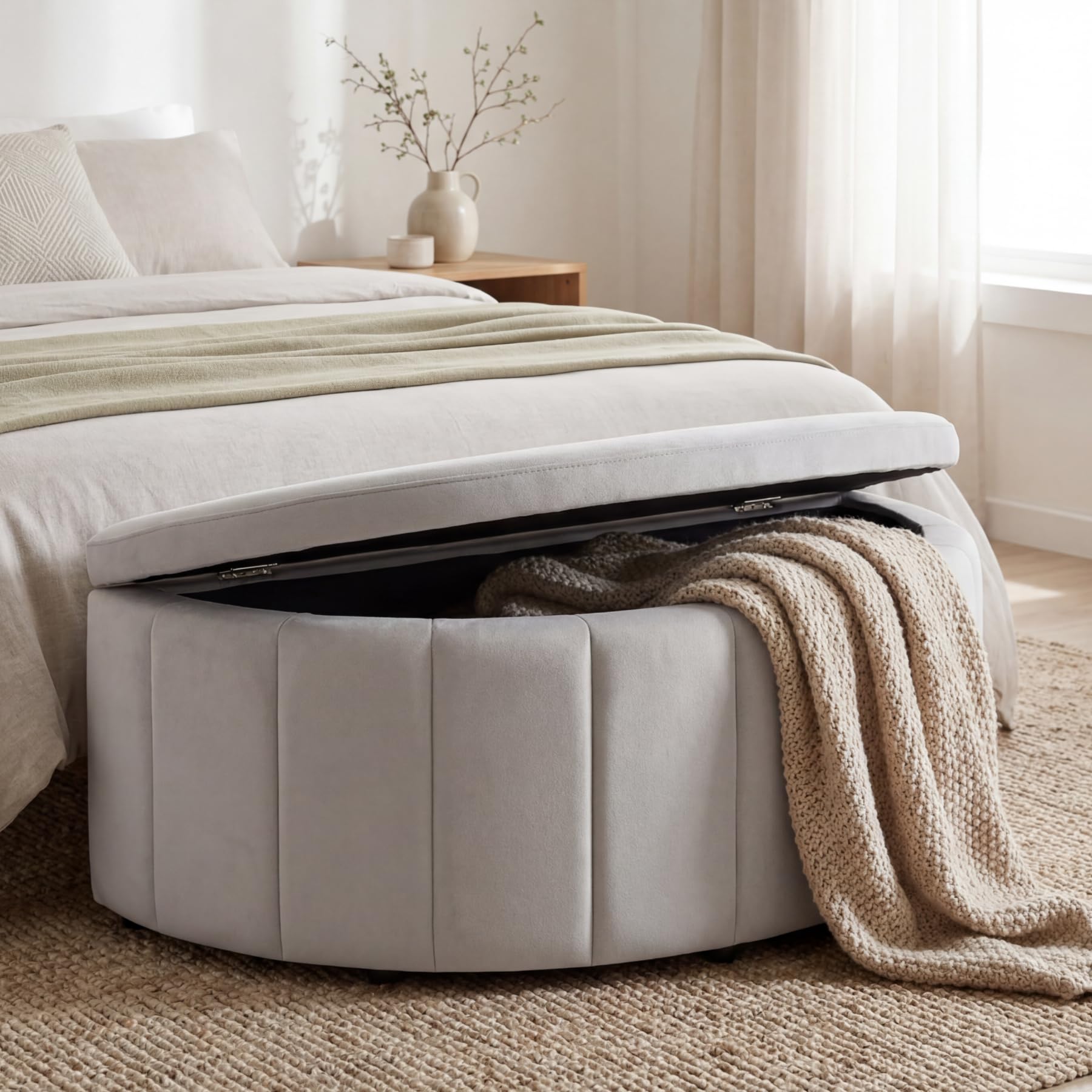 tectake® Panca Contenitore 108x48x40 cm, Pouf Contenitore con Vano Portaoggetti, Cassapanca con Seduta Comoda e Imbottita, Design Compatto per Ingresso, Salotto o Camera da letto - Velluto tortora
