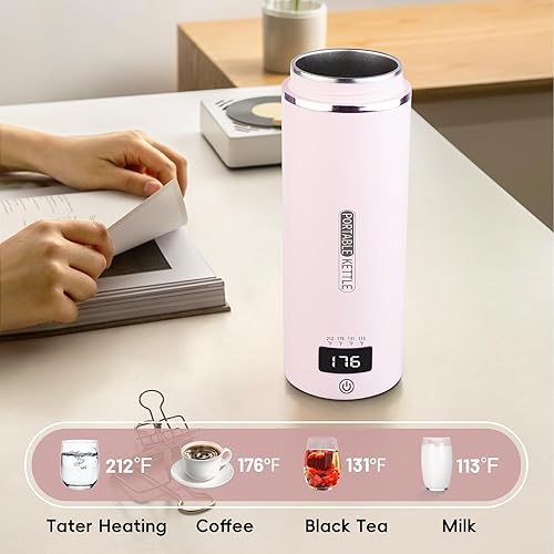 Miniatura 4 de Mini hervidor eléctrico portátil de viaje con 4 ajustes de temperatura, enchufe en acero inoxidable 304, mini hervidor eléctrico de viaje con