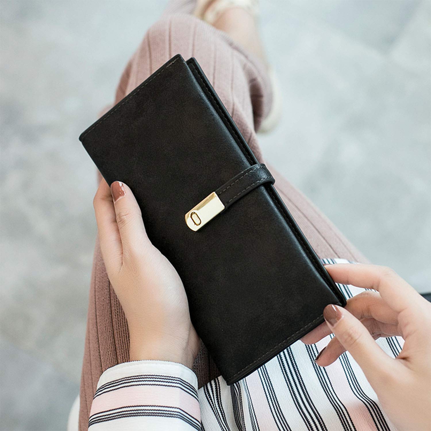 Slim RFID Wallet For Women – Bifold Card Holder With Phone Slot, Thin Zip Purse, Multiple Colors - View #2