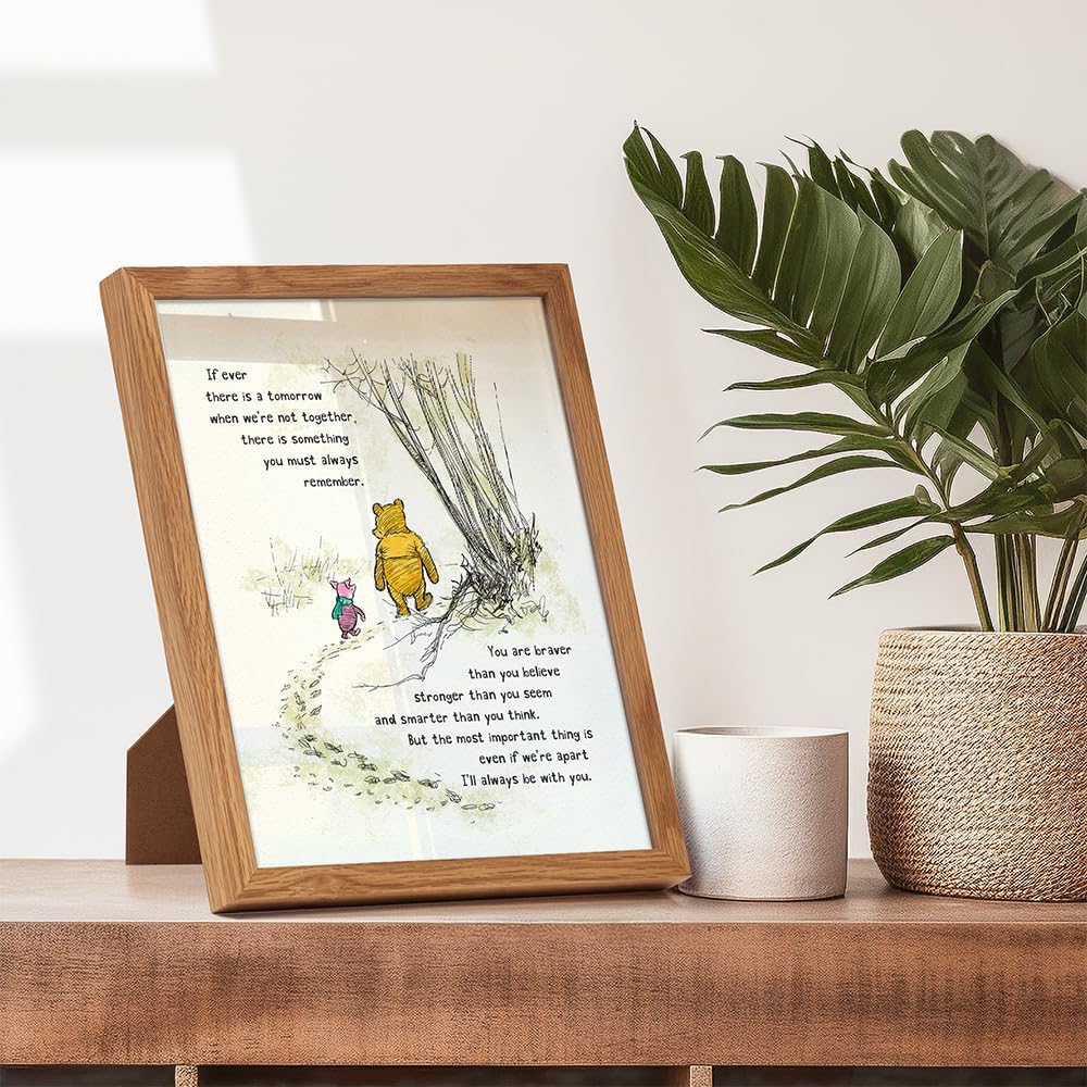 Winnie Wall Art FRAMED - Pooh Kids Room Decor - Boys Room Decor - Little Girls Bedroom Picture - Baby Nursery Decoration - Wall Print for Toddlers - Inspirational Positive Quotes Picture Poster print