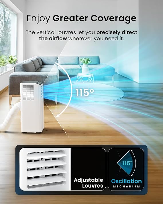 Pro Breeze 4 in 1 مكيف هواء محمول للغرفة 10000 وحدة تكييف هواء BTU 450SqFt ، مكيف هواء ذكي مع مروحة ، مزيل الرطوبة ، ليلة ، مؤقت ، طقم تهوية نافذة ، وحدة تكييف محمولة Wifi