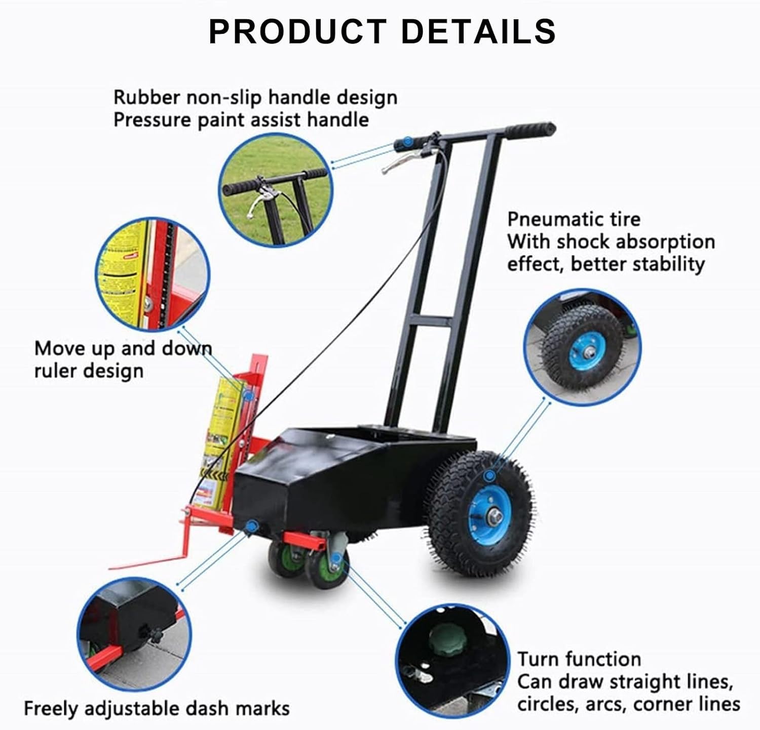 Sports Field Line Striping Machine, Lane Marking Applicator with 5cm Wide Pneumatic Tire, 1.57-7 Inch Adjustable Spraying Width, Suitable for Factories, Roads, Workshops