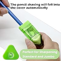 Vista 4 de 20 PCS Manual Pencil Sharpener with Eraser-2 in 1 Single Hole Triangular Shape Handheld Crayon Sharpener with Receptacle and Eraser for School