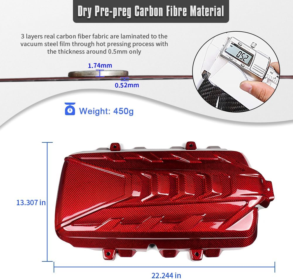 Carbon Fiber Engine Cover Kit for Corvette C8 Z51 Stingray Coupe Convertible LT2 LT3 2020 2021 2022 2023 2024 2025 2026,Engine Bay Panel for Corvette C8,NOT for Z06 (Red)