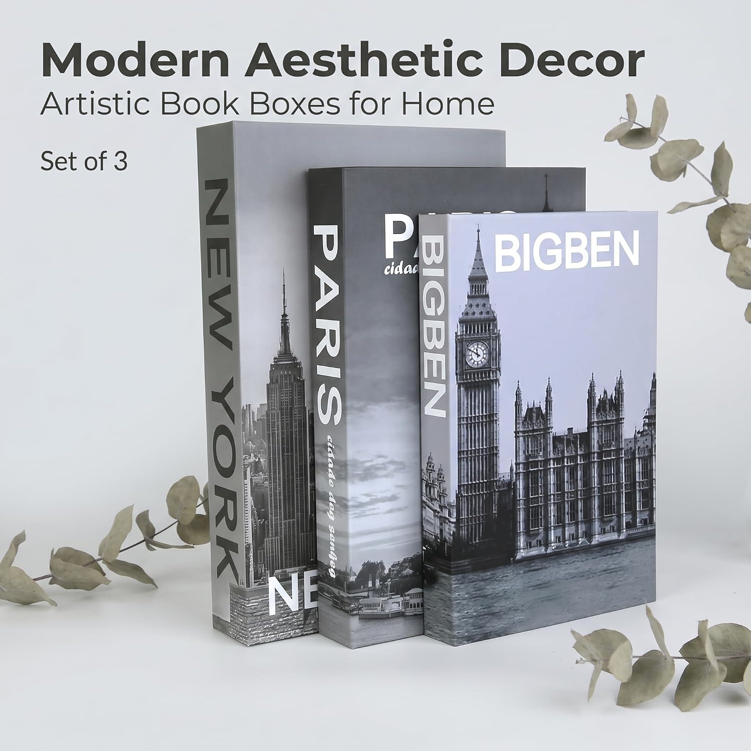 PTShadow Decorative Faux Books Set of 3, Black & White City Theme Decorative Books for Coffee Table, Aesthetic Fake Books for Home Decor Bookshelf Décor image 2