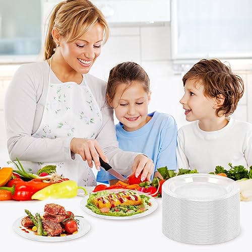 Miniatura 5 de 200 platos de postre de plástico, platos de plástico transparente de 6 pulgadas, platos redondos desechables transparentes, platos de postre de