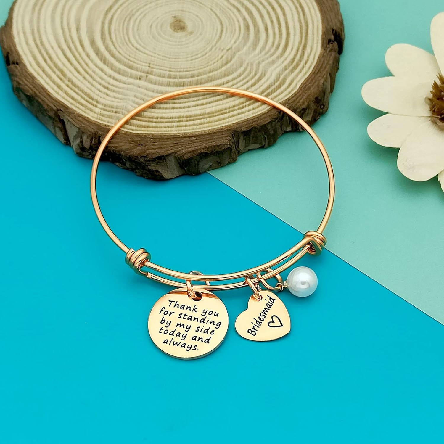Dabihu Bridesmaid Gift from Bride Bridesmaid Adjustable Bracelet Thank You for Standing by My Side Bangle Wedding Gift for Best Friends Sister Thank You Gifts Appreciation Bracelets Jewelry Gifts - Image 2