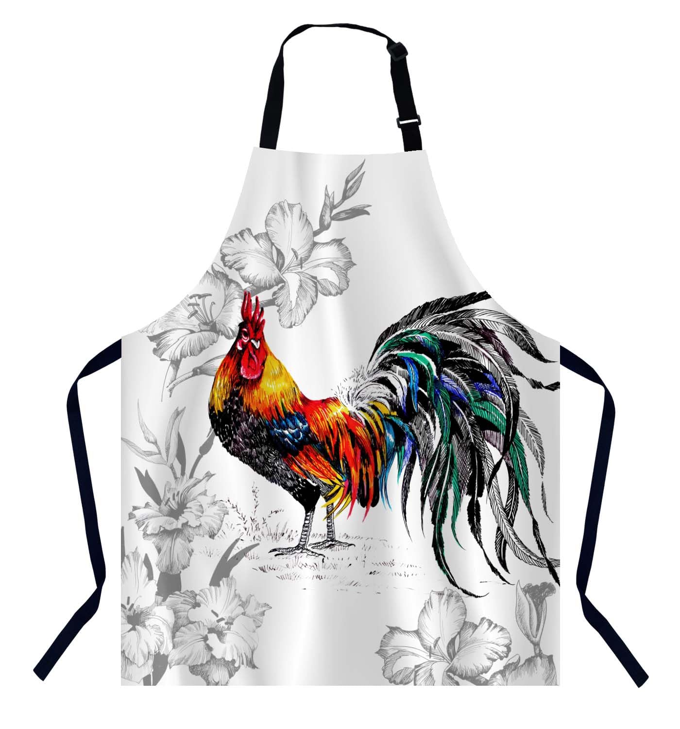 Bgbdeia Women's Watercolor Roosters Watercolor Pattern With Roosters Apron For Men, Adjustable Apron Cooking Kitchen Chef Apron For Home Kitchen, Baking Gardening Bbq, Coffee House, Restaurant