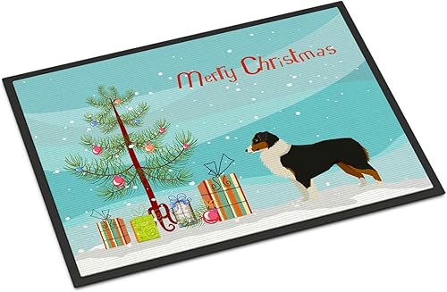 Caroline's Treasures CK3516MAT - Felpudo de árbol de Navidad de pastor australiano de 18 x 27 pulgadas, tapete para puerta delantera, interior y