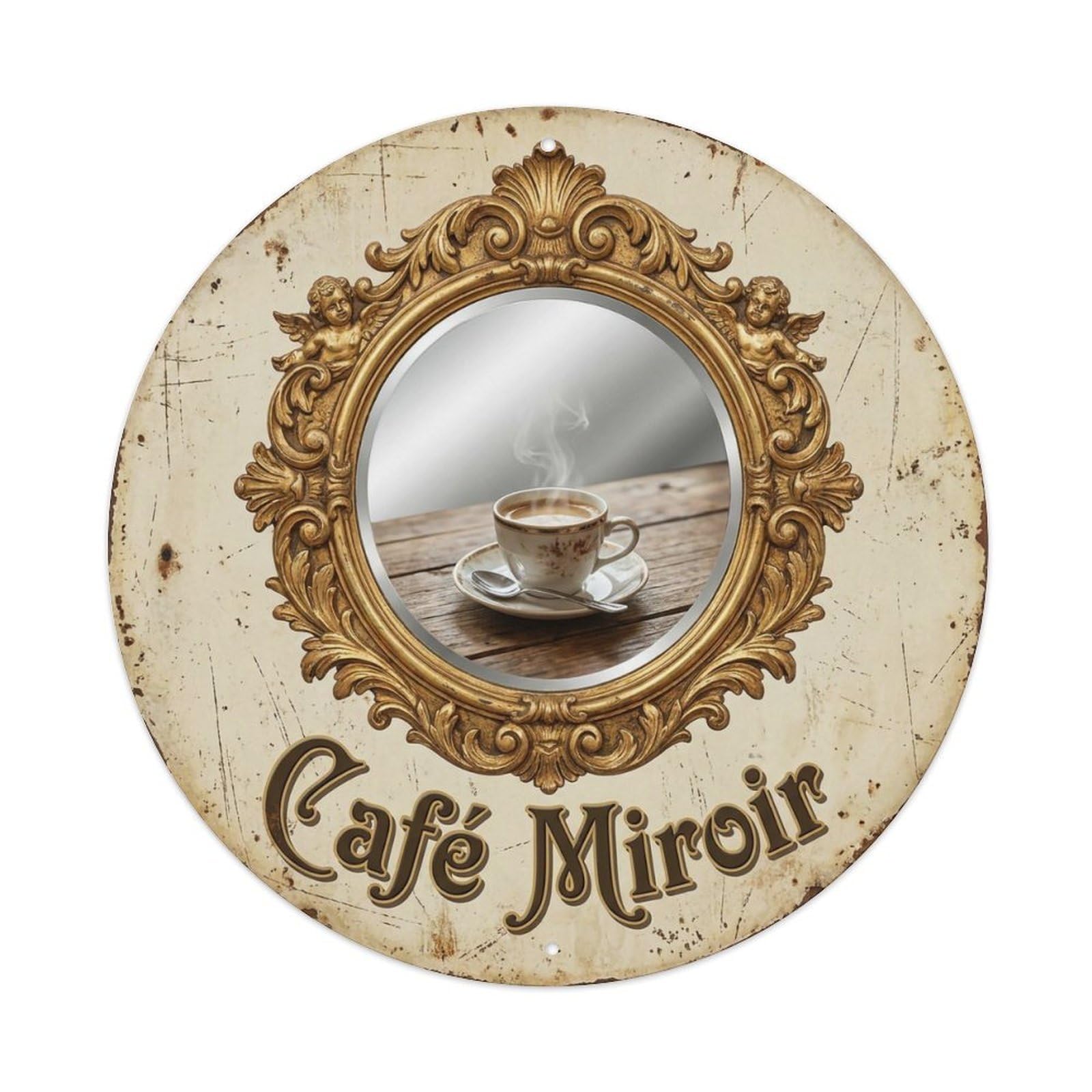 Mirror Ornate Mancave Cafe Metal Tin Sign Plaque Wall Decor for Cafe, Club, Garden Round Metal Poster 8x8Inch
