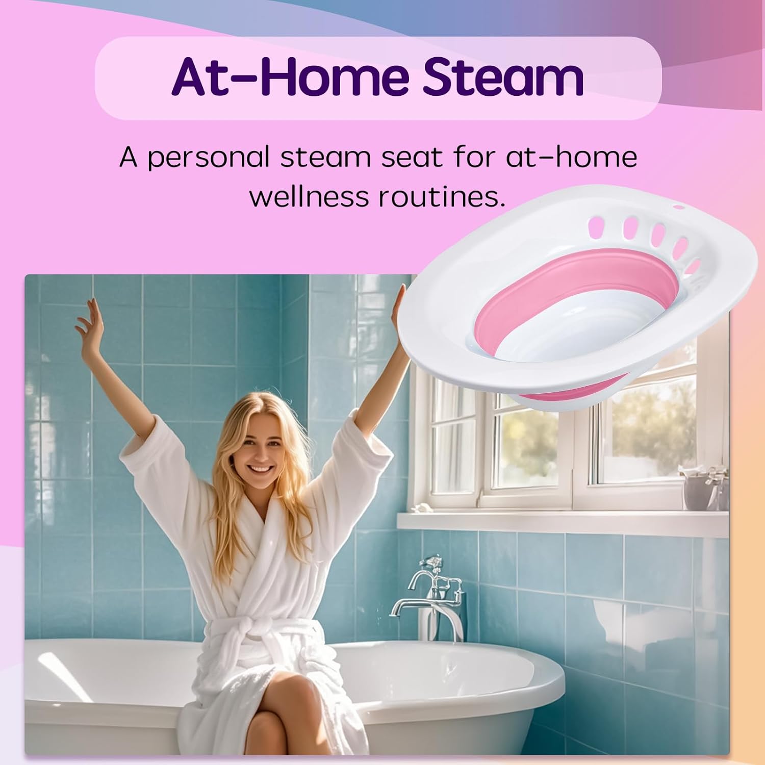 2-in-1 Yoni Steaming Kit - Foldable Toilet Seat, Natural Herbal Blend - V-Steam for Detox, Cleansing, PH Balance, Odor Control - Pink