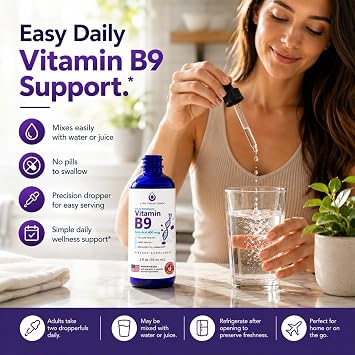 Life Solutions Vitamin B9 Liquid Drops, Folic Acid 400 mcg, 2 fl oz