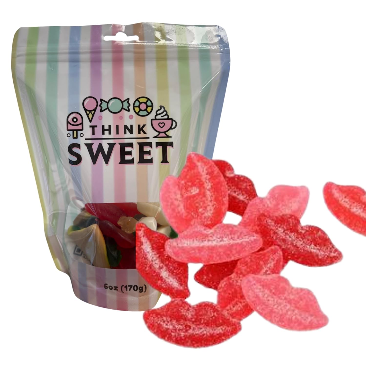 Think Sweet Soft & Chewy Candy – Kosher CRC Certified – 2 Pounds Bulk Bag – Fruity, Sugary Gummies for Parties (Sour Pucker Lips)