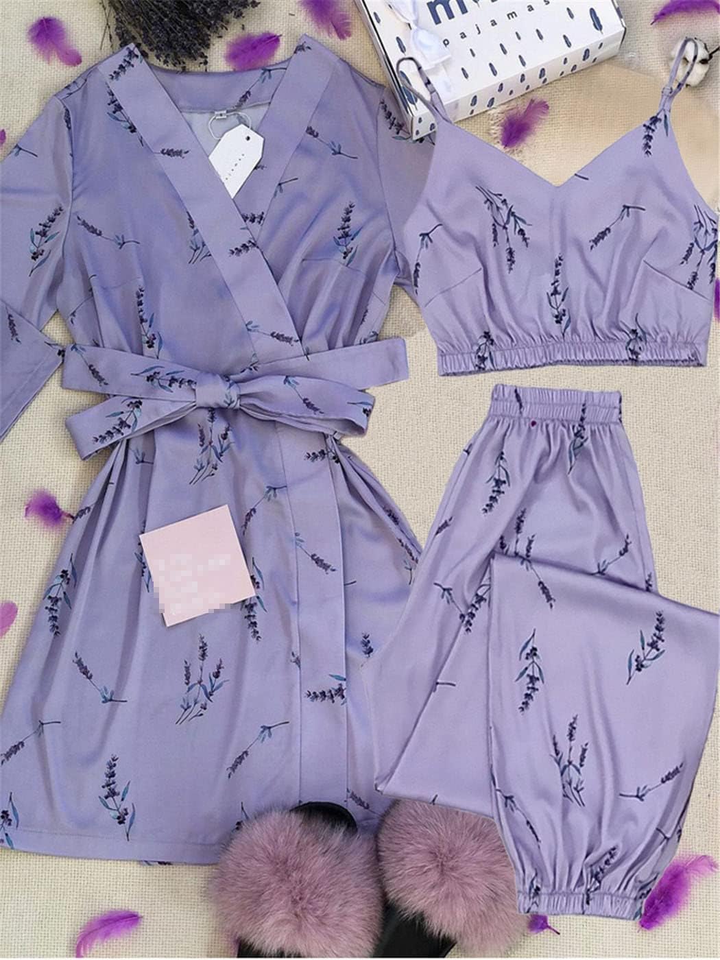 Haitpant Women Sexy Flower Print Wedding Robe Set Silk Sleepwear Casual Intimate Lingerie Nightgown Nightdress Homewear Gown