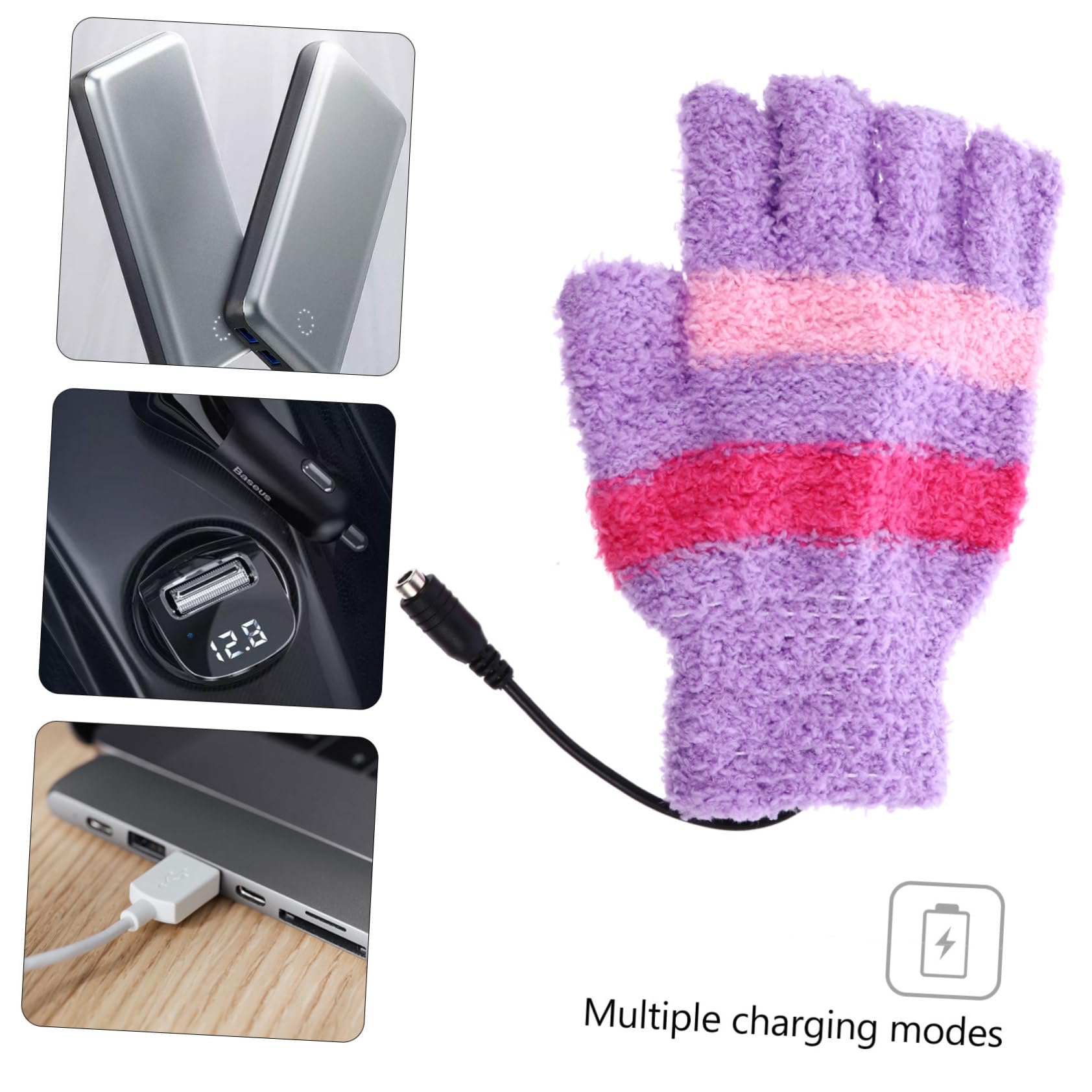 Abaodam 1Pair Heated Half Finger Gloves for Winter Soft Woolen Mittens with Heating Pads for Home Office Use Elastic and Flexible Design Thermal Gloves for Cold Weather