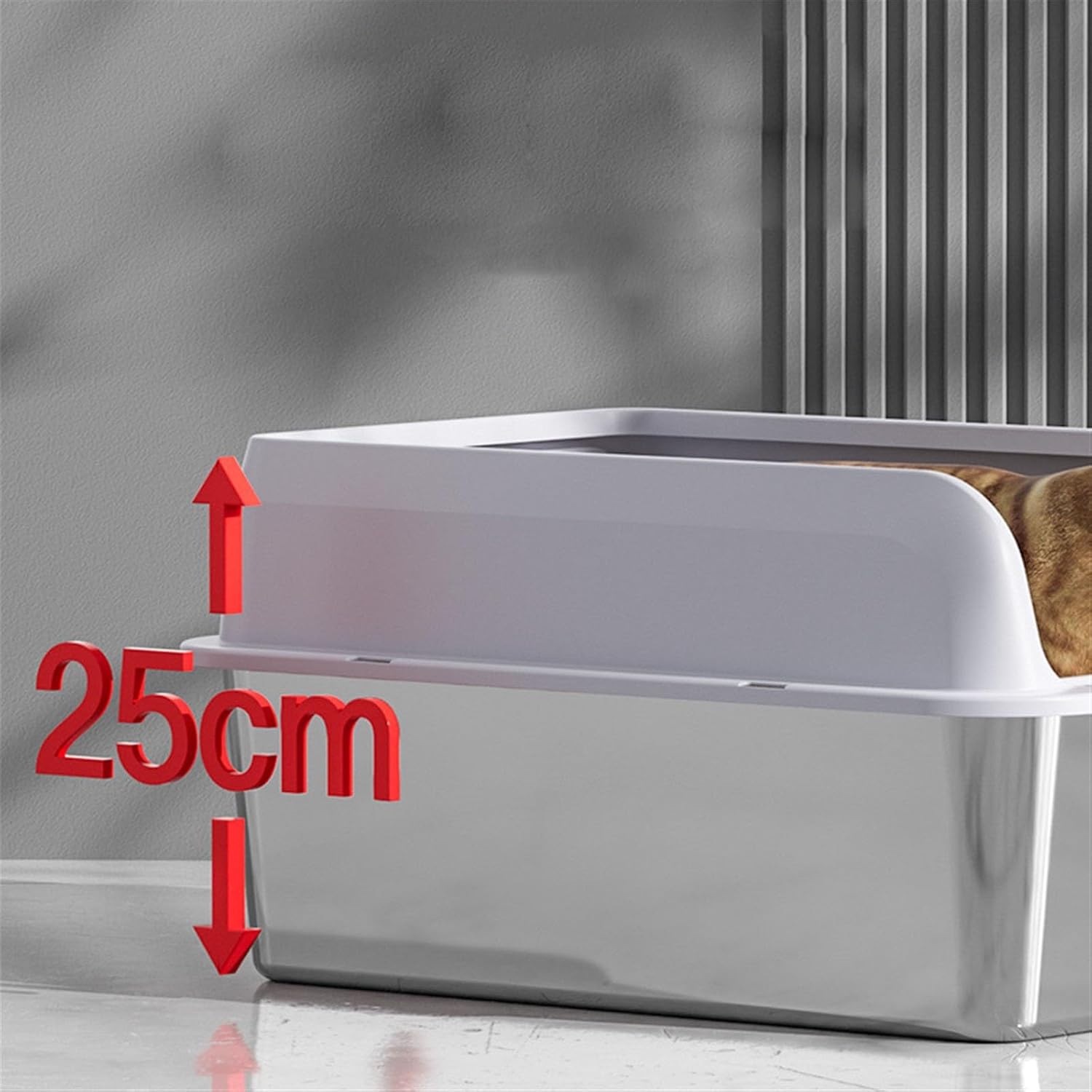 Litterbox Stainless Steel Cat Litter Box, Large Metal Litter Box for Cats Rabbits, Rustproof, Non Stick Smooth Surface 23.62" L x 17.72" W x 9.84" H Cat Litter Tray(Gris)