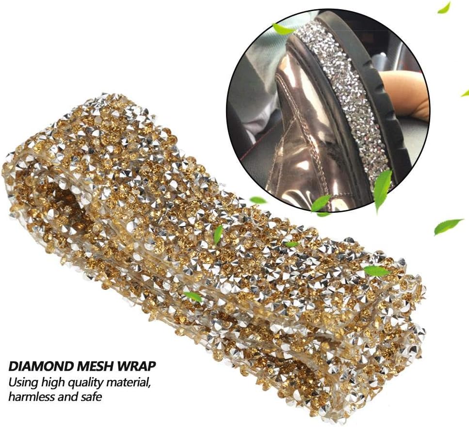 Garosa DIY Rhinestone Mesh Wrap Roll Sparkle Crystal Bling Ribbon for Wedding Party Decoration Birthday Supplies (Crystal Yellow) - Image 3