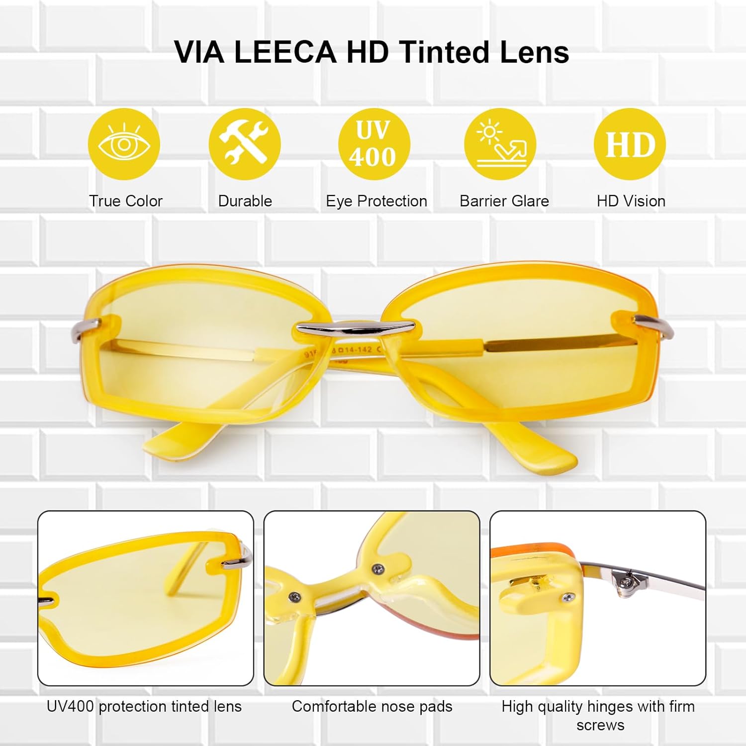 Trendy Y2K Rectangle Sunglasses for Women Men, Designer Wrap Around Rimless 90s Retro Sun Glasses - Image 4