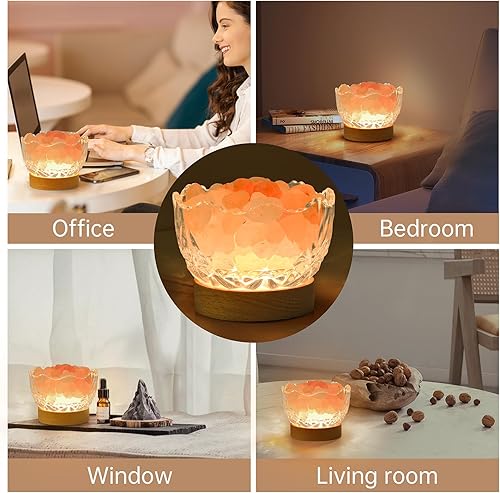 Miniatura 6 de Lámpara de sal del Himalaya, rosa, base de madera, 10 niveles de ajuste de intensidad de luz, enchufe USB, 1 año de garantía