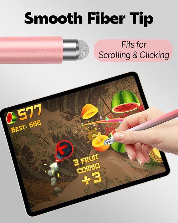 Replacement Tips for AmberVec 2-in-1 Styluses, 3 Pack Gradient Color Stylus Set, Includes 6 Disc Tips & 6 Mesh Fiber Tips