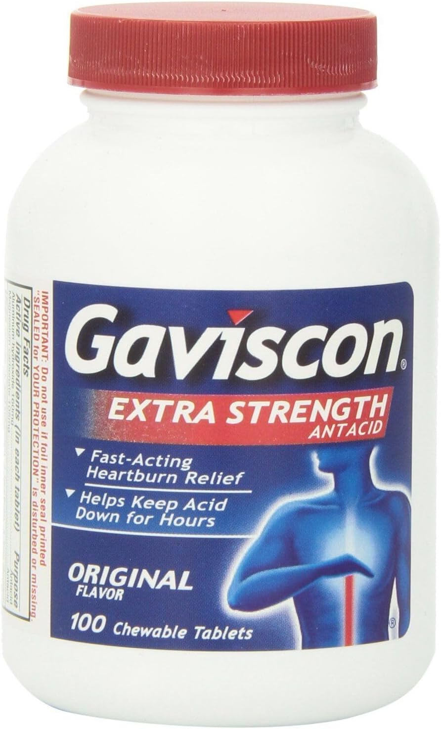 Gaviscon Extra Strength Chewable Antacid Tablets, Original Flavor, 100-Count Bottles (Pack of 3)